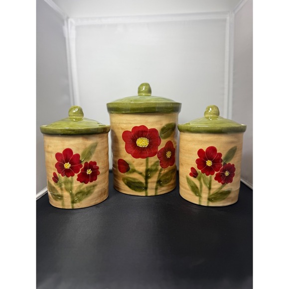 Ambiance Fleur Rustique Canister Set 3 Piece Floral Kitchen Jar Nanelle Vacher - Picture 1 of 16